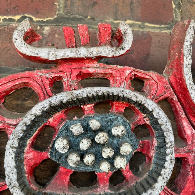 Red Ceramic Abstract Sculpture Mounted on Wood by Brain Heard Wall Art For Sale - Image 8 of 12