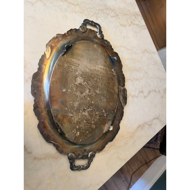1950s Poole Lancaster Rose Silverplate Large Oval Footed Serving Platter For Sale - Image 12 of 14