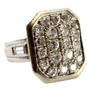 White Gold Ring with Brilliant-Cut Diamonds and Cut-Out Corners For Sale