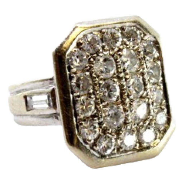 White Gold Ring with Brilliant-Cut Diamonds and Cut-Out Corners For Sale