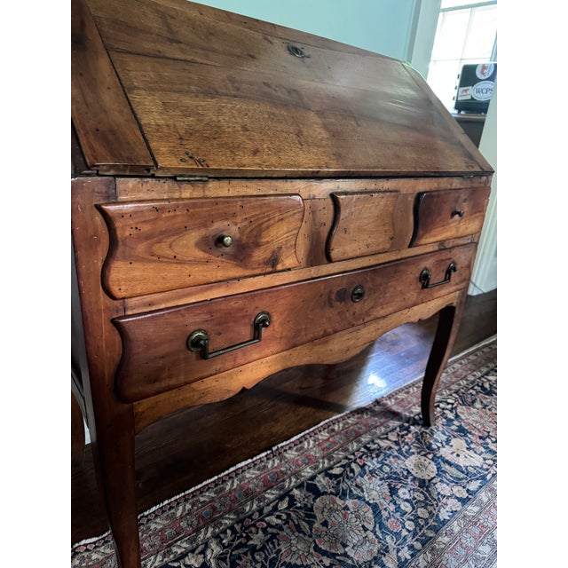 Early 20th Century Antique Slant-Font Secretary Desk With Cabriole Legs and Interior Drawers For Sale - Image 5 of 10