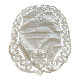 Vintage Crochet Linen Dolly Table Decor For Sale
