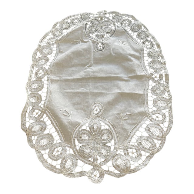Vintage Crochet Linen Dolly Table Decor For Sale