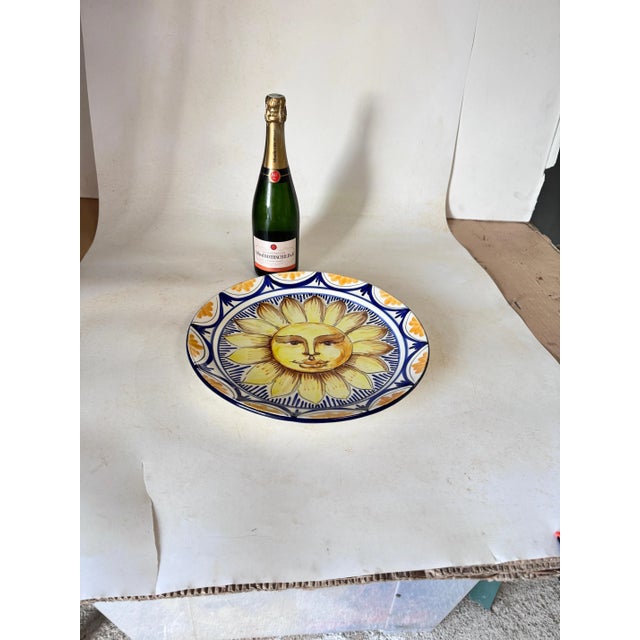 Ceramic Dish Yellow an Blue Italy 20th Century representing the Sun