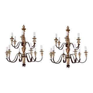 19th Century 12 Lite Tuscan Silverleaf Chandeliers - a Pair For Sale