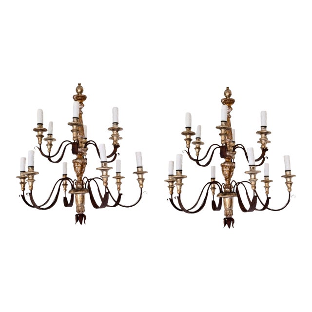 19th Century 12 Lite Tuscan Silverleaf Chandeliers - a Pair For Sale