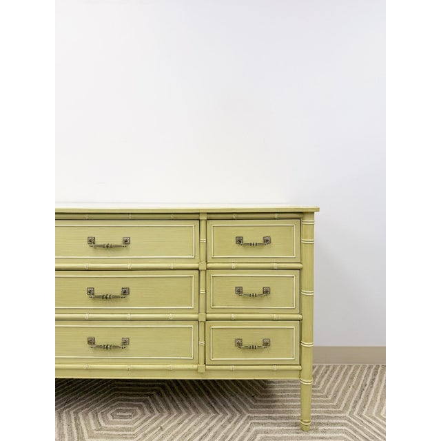 Henry Link Late 20th Century Henry Link Bali Hai 9 Drawer Dresser Green W/ Mirror Regency Vintage For Sale - Image 4 of 18