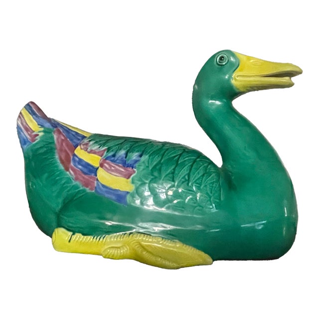 Pair of Chinese Sancai Glazed Seated Ducks. For Sale
