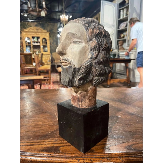 17th Century Spanish Carved Polychrome Bust of Christ on Stand For Sale - Image 12 of 12