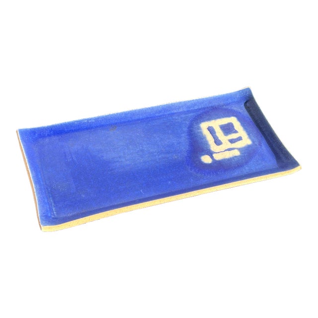 Vintage Bliue Mid Century Modern Art Pottery Tray / Dish For Sale