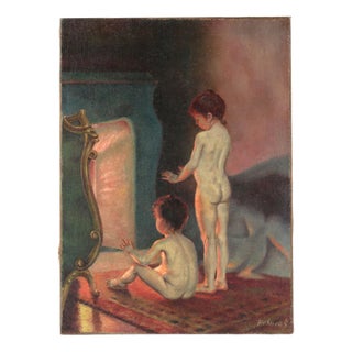 Novikov, Children by the Fireplace Painting For Sale