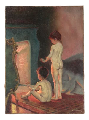 Novikov, Children by the Fireplace Painting