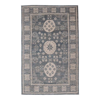 Modern Khotan Rug in Shades of Steel Blue & Off White 10'6 X 16'3 For Sale