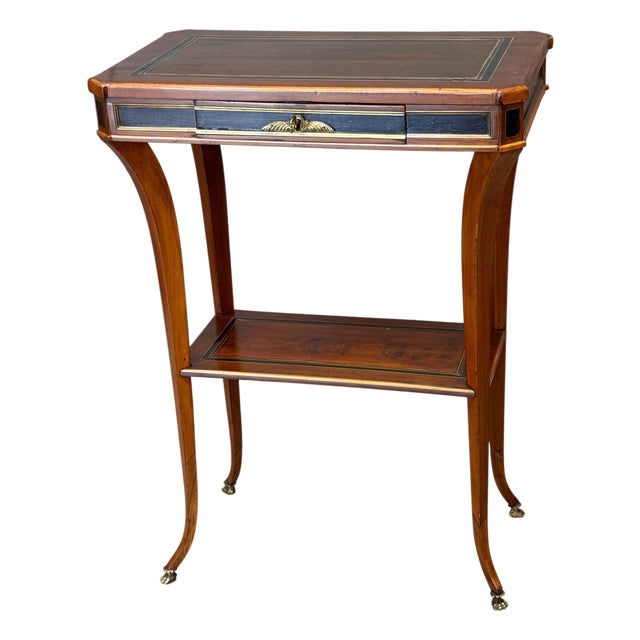 Continental Neoclassical Inlaid Mahogany Two-Tier Side Table For Sale