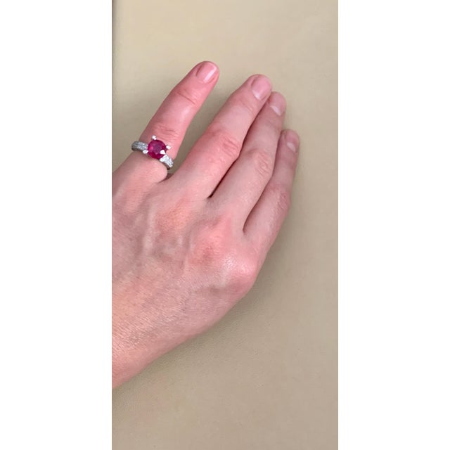 2 Carat Round Treated Ruby and Diamond Platinum Ring For Sale In New York - Image 6 of 18