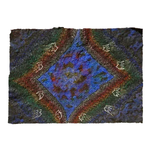 1989 "Kabbalah" Modern Blue, Green, and Red Hebrew Inspired Abstract Painting by Dee Wolff