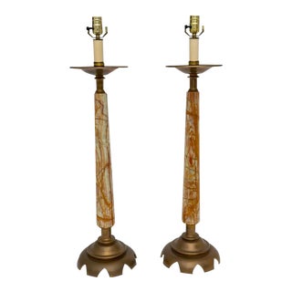 Mid-Century Lamps Onyx and Bronze - a Pair For Sale