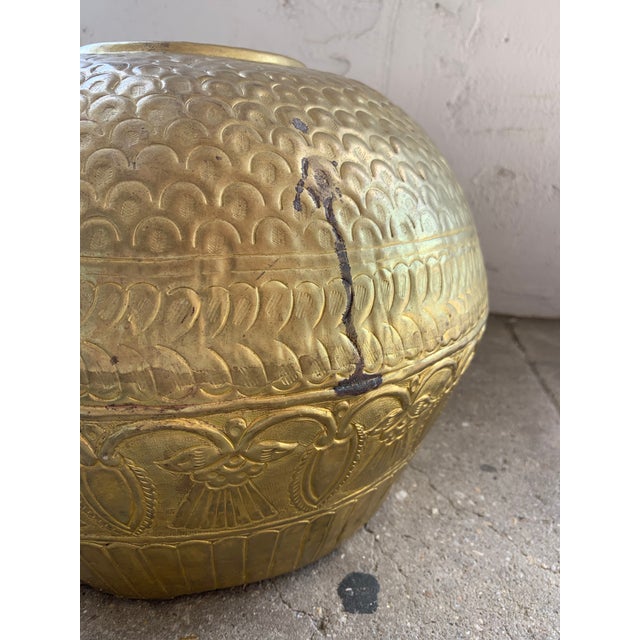 Large Hammered Brass Planter or Vase, Mid 20th Century, Indian For Sale - Image 9 of 10