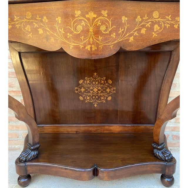 Mid-Century Modern French Marquetry Walnut Console with Drawer, 1950s For Sale - Image 3 of 14