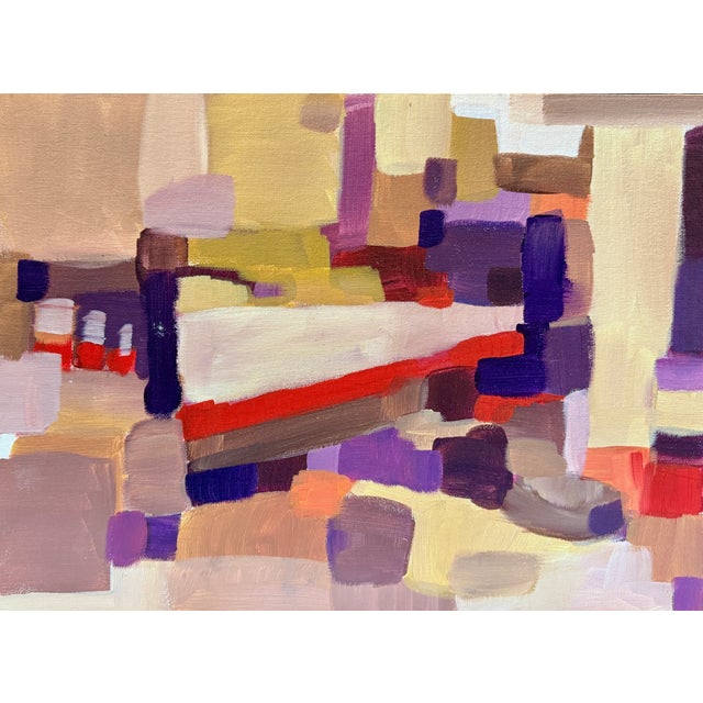 Abstract Chromatic Drift — Bright Abstract Painting on Panel, Circa 2008, Cream & Gold Frame For Sale - Image 3 of 4