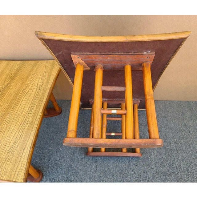 Brown Vintage Bamboo Serving Side Tables - a Pair For Sale - Image 8 of 9