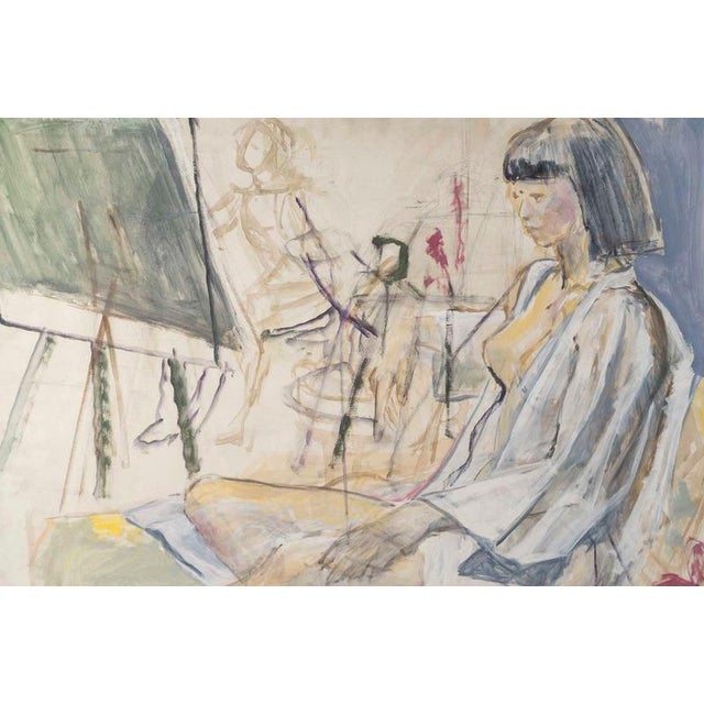 Large watercolor on paper depicting a model, 20th century. Large 20th-century watercolor on paper depicting a model being...