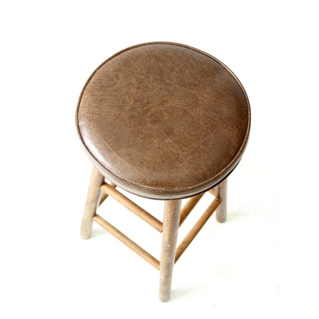 Brown Vintage Wooden Bar Stool For Sale - Image 8 of 10