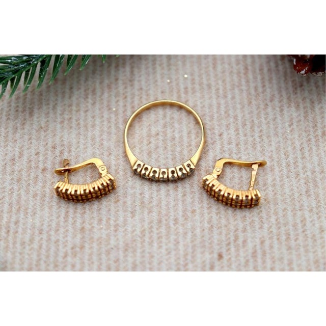 Earrings and Ring in 19.2k Gold with Diamonds, Set of 3 For Sale - Image 3 of 7