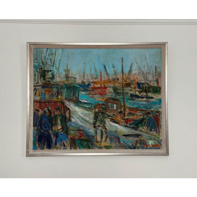 Eric With, Port of Gothenburg, 1950s, Oil on Canvas, Framed For Sale - Image 8 of 18