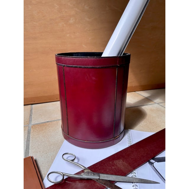 French Modern Leather Waste Basket, 1970s For Sale - Image 6 of 13