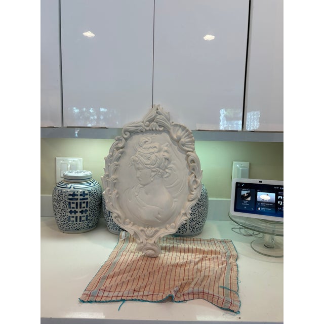 Oversized Large French Baroque Cameo Wall Plaque Portrait Relief in Antique White For Sale - Image 10 of 14