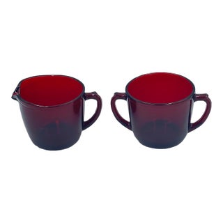 1930's Royal Ruby by Anchor Hocking Creamer & Sugar Bowl Set For Sale