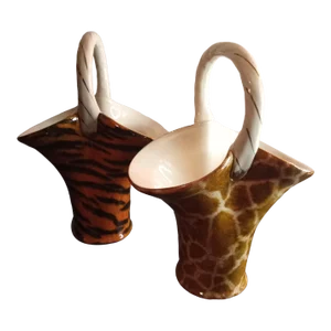 Baum Bros Formalities Animal Skin Glazed Porcelain Basket Vases - Set of 2