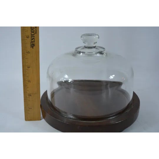 1980s 1980s Glass Dome and Wooden Cheese Platter For Sale - Image 5 of 6
