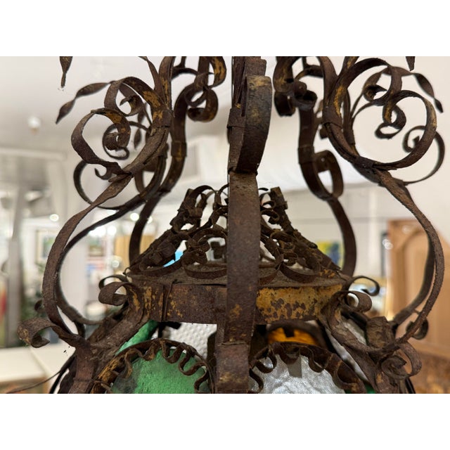 Antique Venetian Glass + Metal Lantern, Late 19th Century For Sale In San Francisco - Image 6 of 12