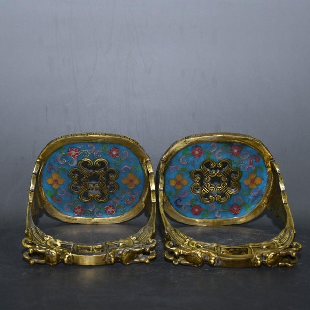 Turquoise Pair of Antique Cloisonné Enamel Stirrups With Dragon Motif, 1.89kg For Sale - Image 8 of 8