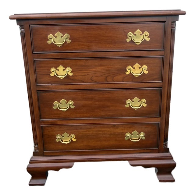 Late 20th Century Henkel Harris Chippendale Style Wild Black Cherry 4 Drawer Nightstand For Sale