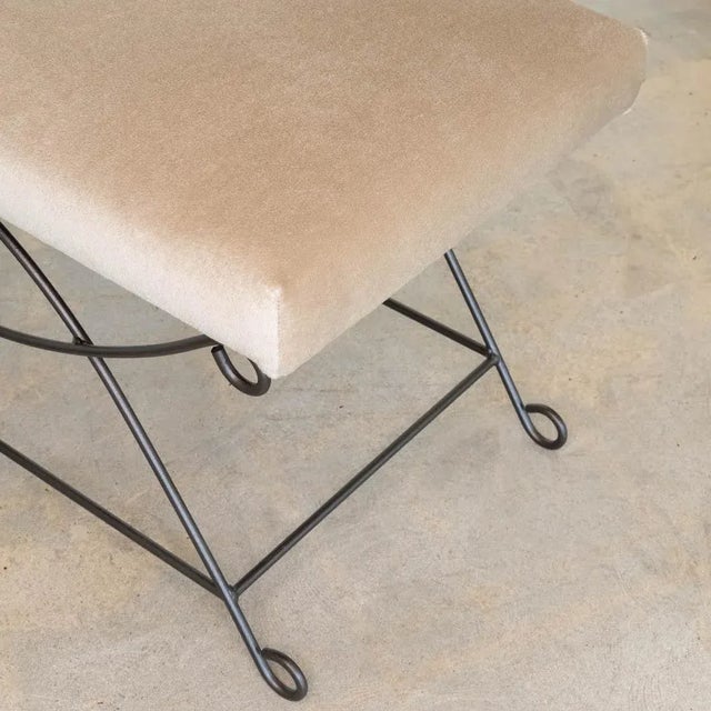 Not Yet Made - Made To Order Iron Loop Bench, Brown Mohair For Sale - Image 5 of 9