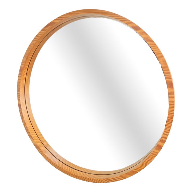 Large Mid-Century Round Pine Mirror, Denmark, 1960s For Sale