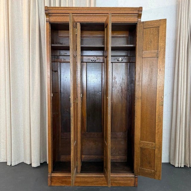 Antique Eastlake Three Part Oak Wardrobe Lockers Cabinet For Sale In New York - Image 6 of 11