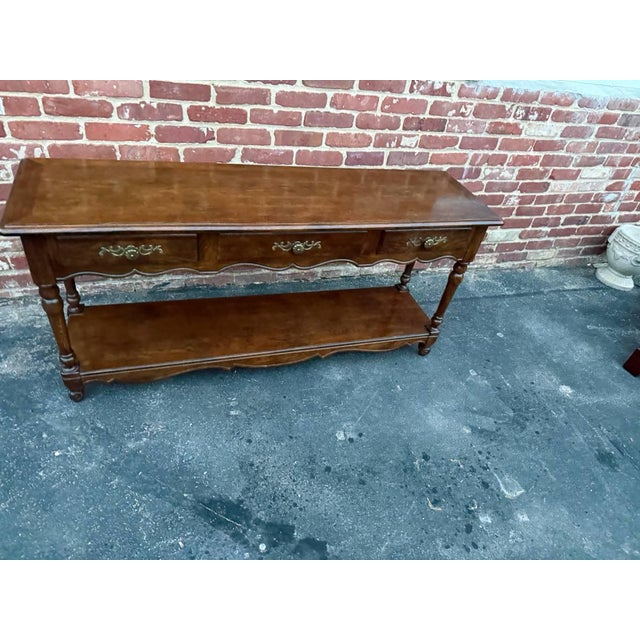 Vintage French Country Style Oak 2 Tier Sofa Console Table by Hickory For Sale In Washington DC - Image 6 of 15