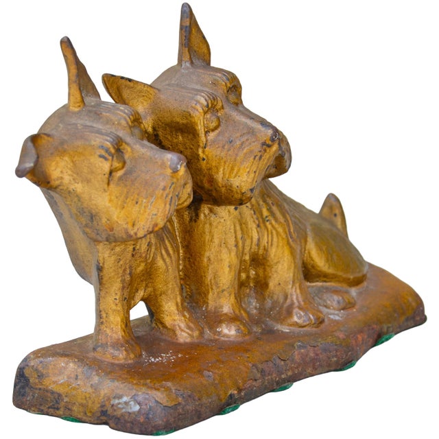 Ornate, rare and very heavy antique Terrier dogs-on-display figurine accent, exceptionally handcrafted of a combination of...