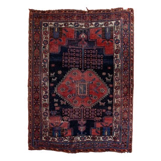 Antique Tribal Afshar Rug in Hand-Knotted Wool, 1890s For Sale