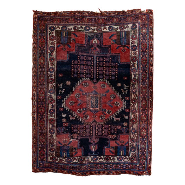 Antique Tribal Afshar Rug in Hand-Knotted Wool, 1890s For Sale