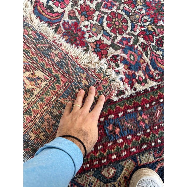 1930s Linen Ground Water Garden Hamadan Ice Blues Rug 2.7 x 9.10 For Sale - Image 4 of 10