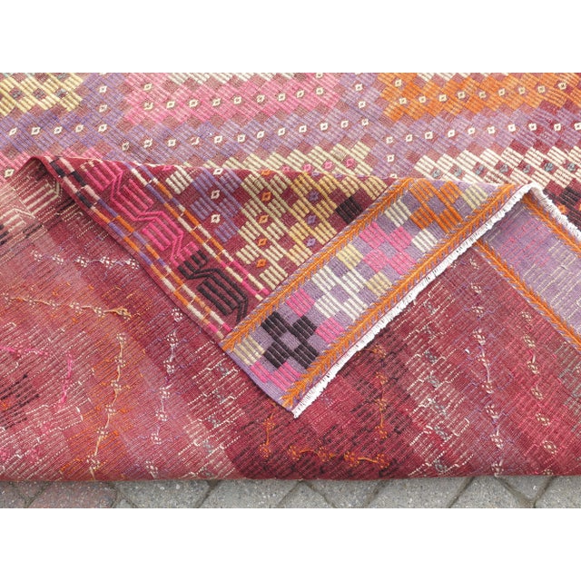 60s Pink Colored Large Turkish Jijim Kilim Rug For Sale - Image 4 of 11