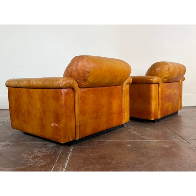 Vintage 1970's Italian Cognac Leather Lounge Chairs For Sale - Image 9 of 16