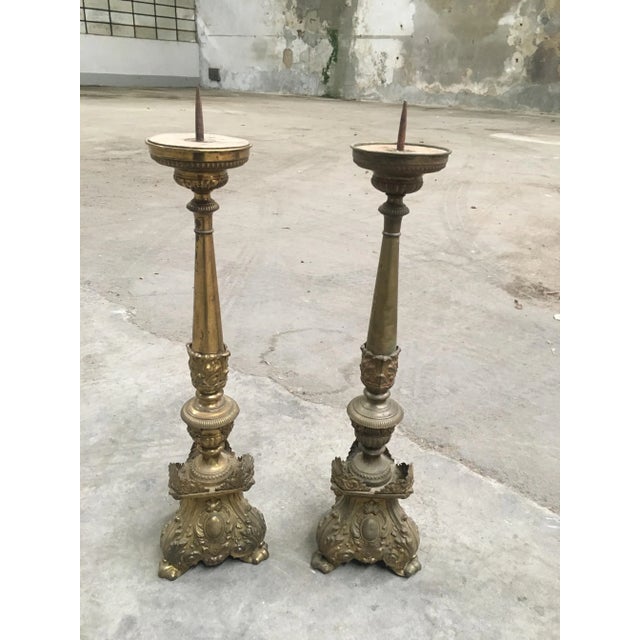 Italian 19th Century Brass Candle Holders, Set of 2 For Sale - Image 10 of 10