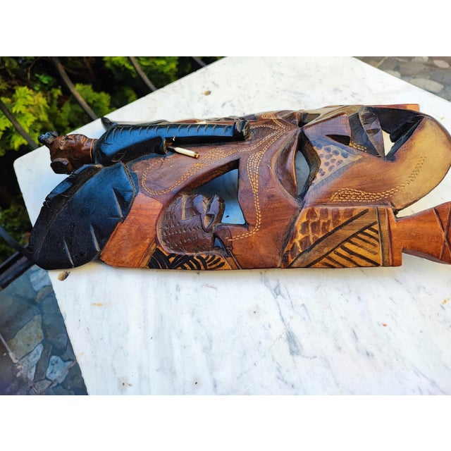 Wood Vintage Masai Mask Wooden Sculpture, 1980s For Sale - Image 7 of 9