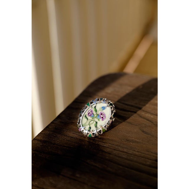 Bochic Exquisite and Bold Mosaic Flower Ring, Size 6.5 For Sale - Image 14 of 18